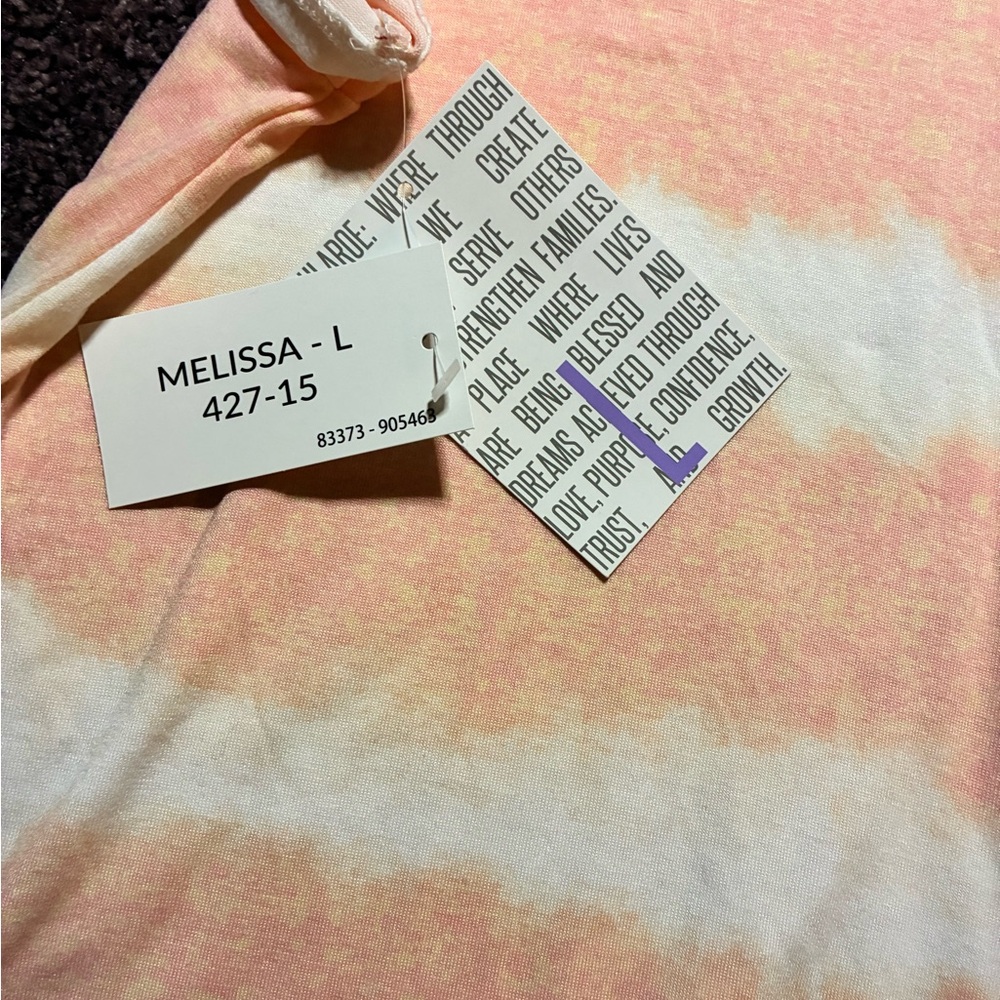 LuLaRoe Peach and White Striped Casual Tee - Picture 2 of 4